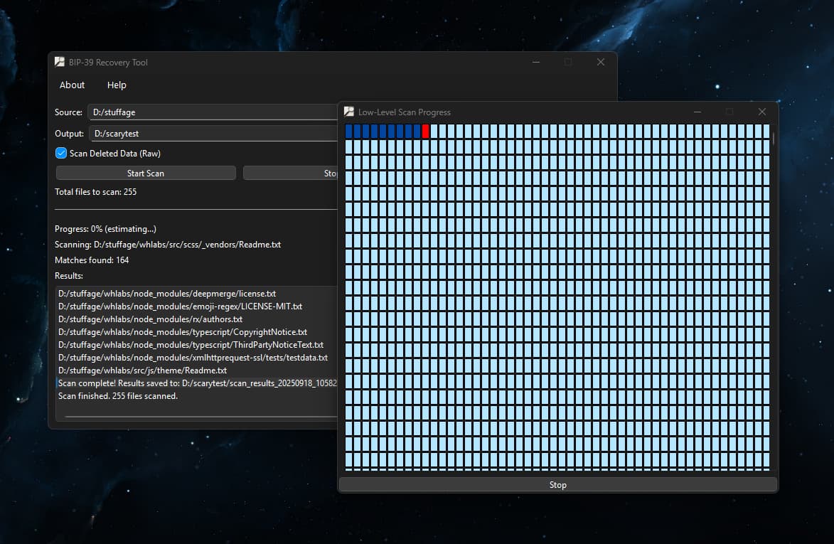 BIP39 Recovery Tool Screenshot